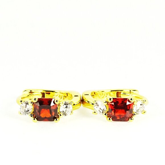 SAVVY CIE JEWELRY January Birthstone Gold Plated Red & Clear CZ Hoop Earrings - Picture 4 of 7